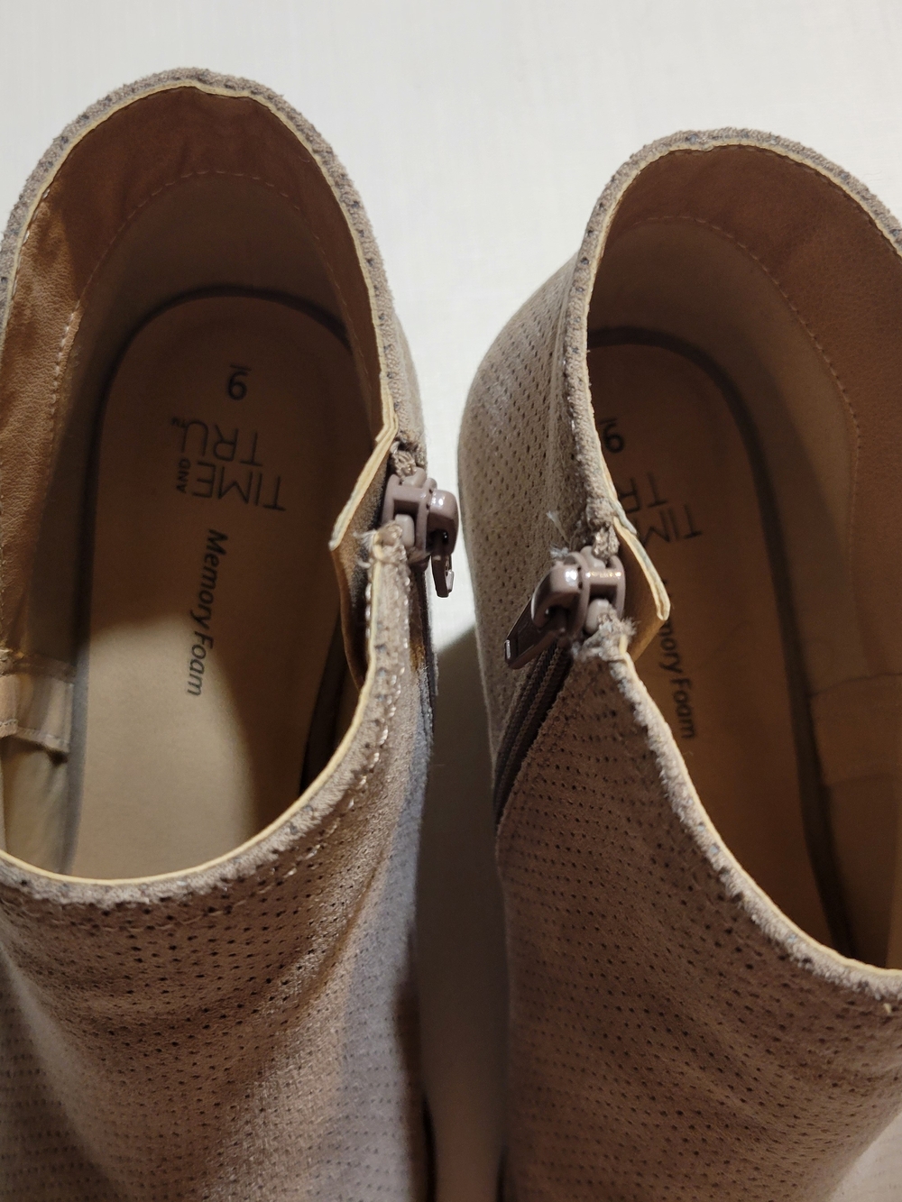 Time and Tru Beige Perforated Ankle Booties with Side Zipper